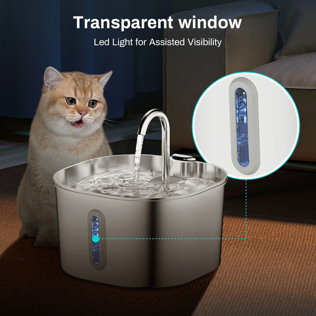 Automatic Cat & Dog Water Fountain – 2.2L Stainless Steel with Filter Window