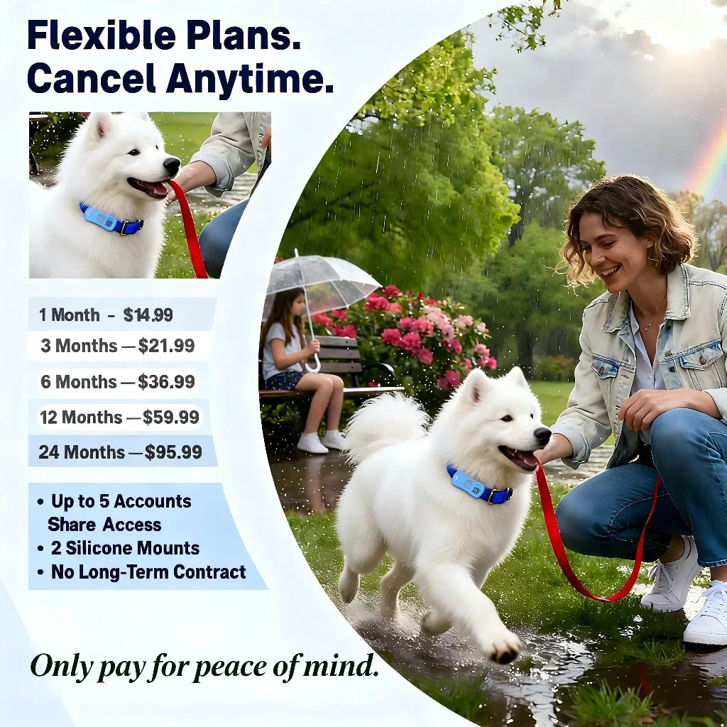 GPS Pet Tracker for Dogs & Cats – WiFi & IoT Tracking, No Distance Limit