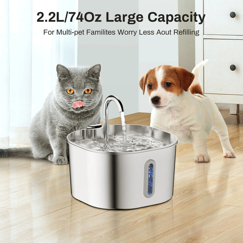 Automatic Cat & Dog Water Fountain – 2.2L Stainless Steel with Filter Window