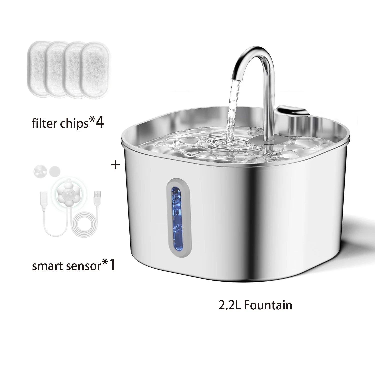 Automatic Cat & Dog Water Fountain – 2.2L Stainless Steel with Filter Window