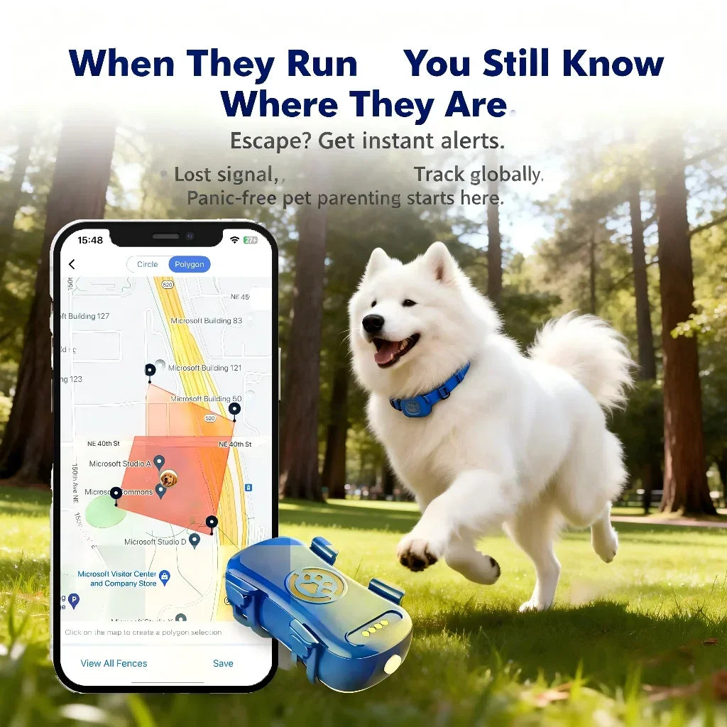 GPS Pet Tracker for Dogs & Cats – WiFi & IoT Tracking, No Distance Limit