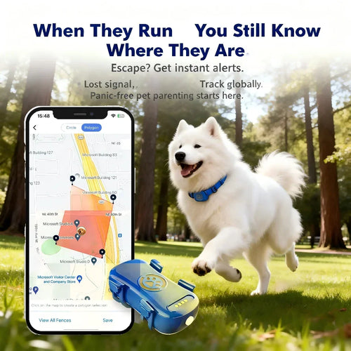 GPS Pet Tracker for Dogs & Cats – WiFi & IoT Tracking, No Distance Limit