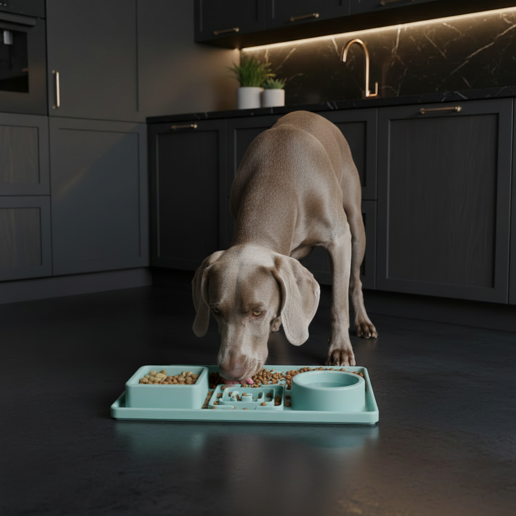 Pawora Slow Feeder Bowl õige Weimaraneriga